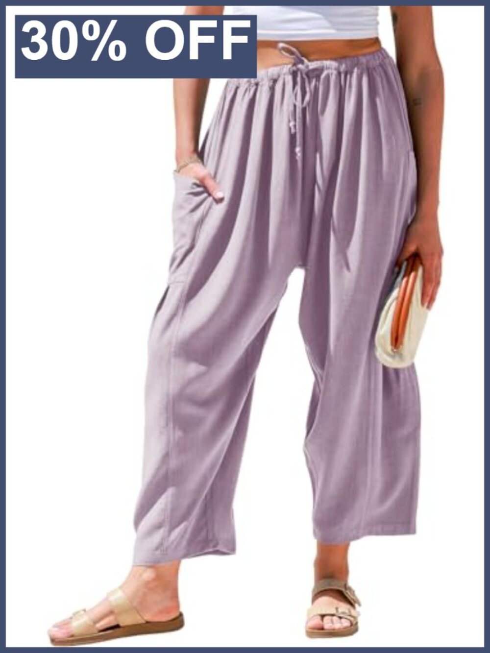 Womens Linen Wide Leg Palazzo Harem Pants with Pockets Drawstring Casual Summer